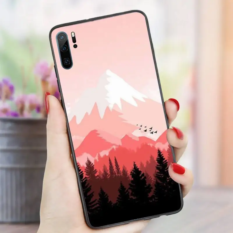 

Minimalist mountain art painting Phone Case For Huawei honor Mate P 10 20 30 40 i 9 8 pro x Lite smart 2019 nova 5t