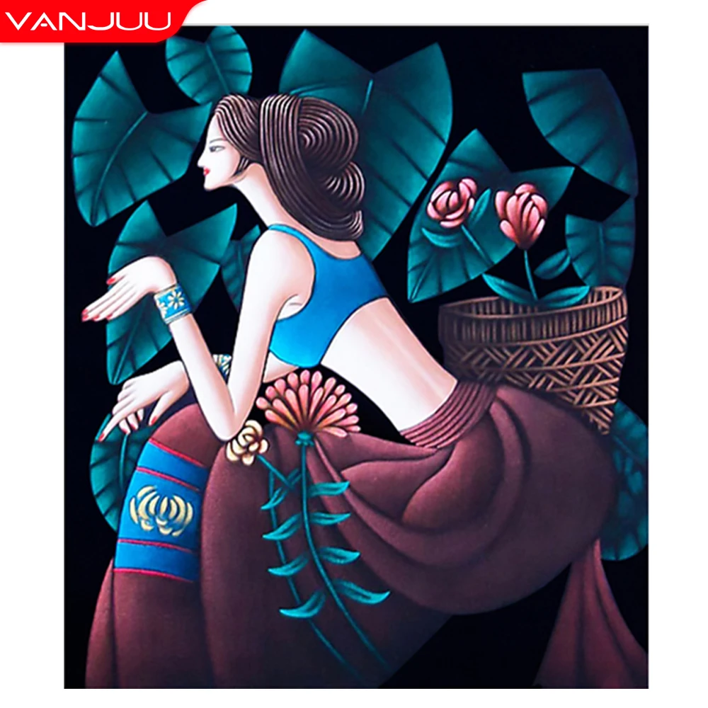 

DIY Cross Stitch Pensive Girl 9CT 11CT Printed Canvas Counted Cross Stitch Embroidery Needlework Kits Home Decoration
