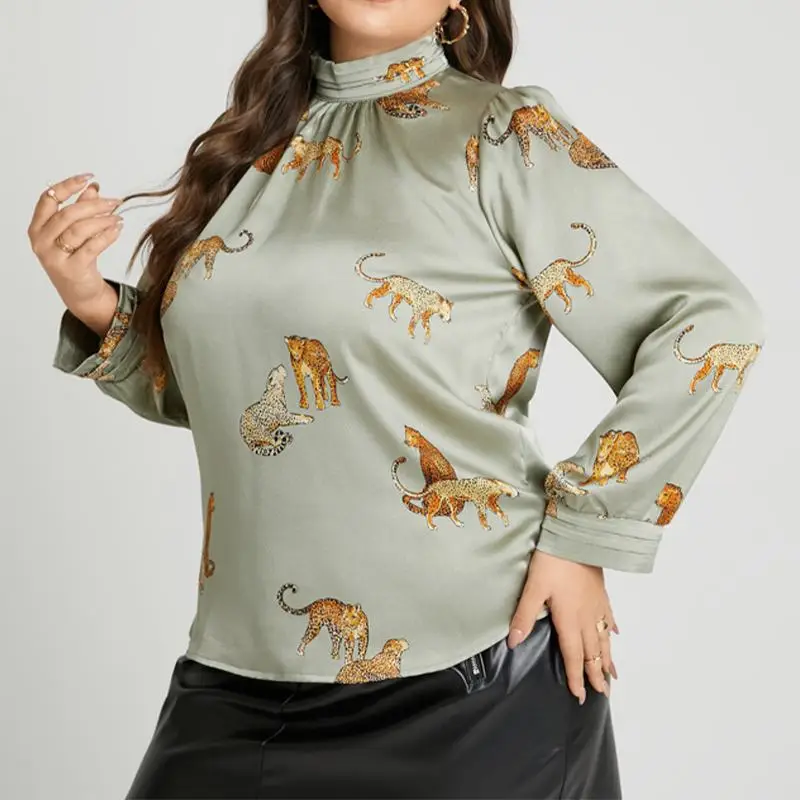 

Блузка Celmia Женская атласная с воротником-стойкой и длинным рукавом