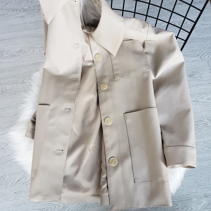 2019 осенние женские жакеты с ремешком и отложным воротником из искусственной кожи