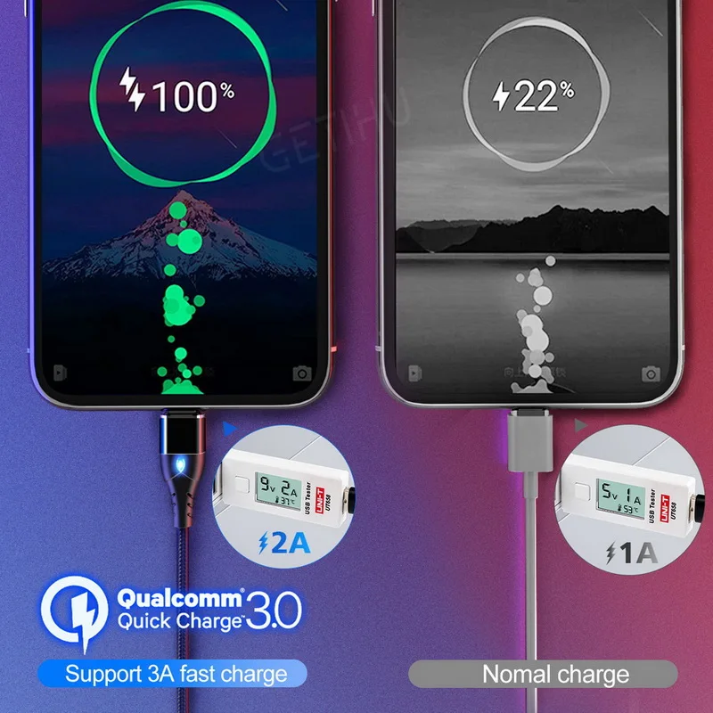 2 м Магнитный кабель 3A быстрый для IPhone XS 8 7 6 samsung зарядное устройство 3 0 Быстрая