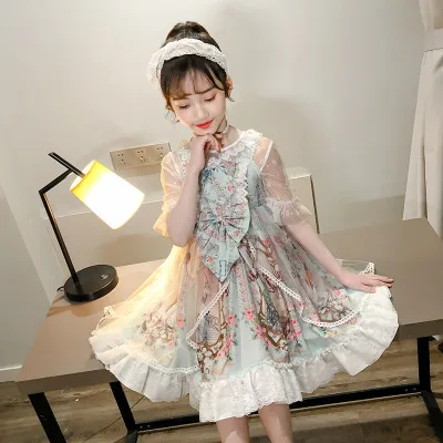 

5-10 years old girl Charola Rita cute little fairy fashion double bow dress new style big girl princess print dress