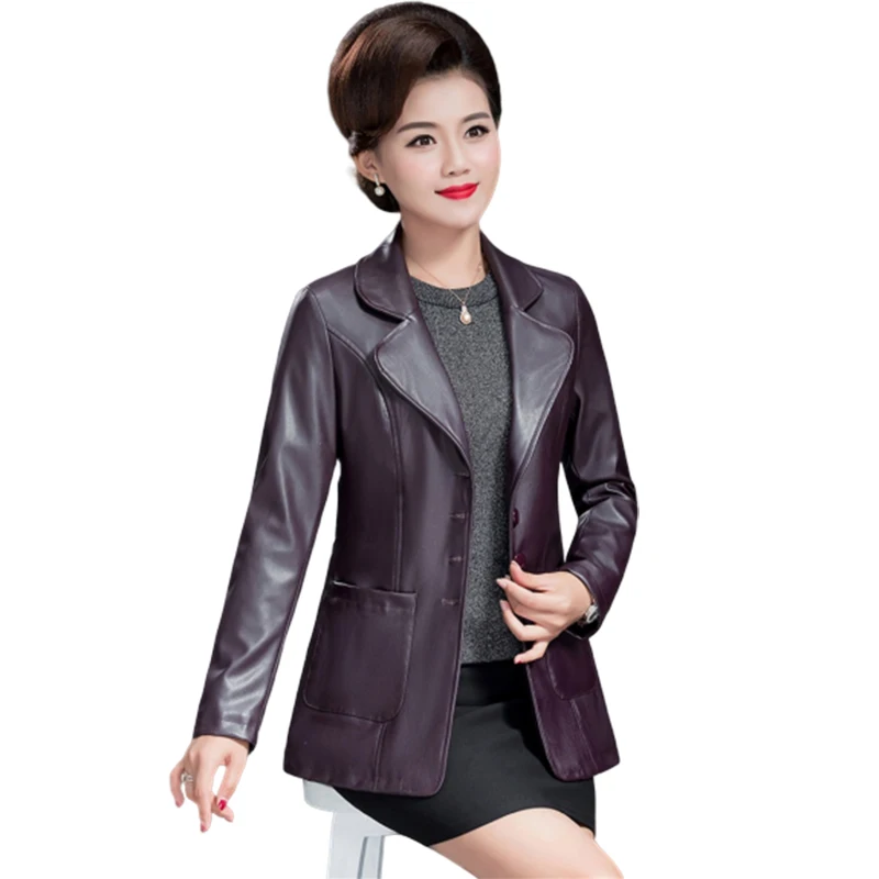

Plus size Short Blazer Leather Jacket Women Autumn Winter PU leather Jackets Middle-aged women's Warm Bomber Jackets 5XL FF1143