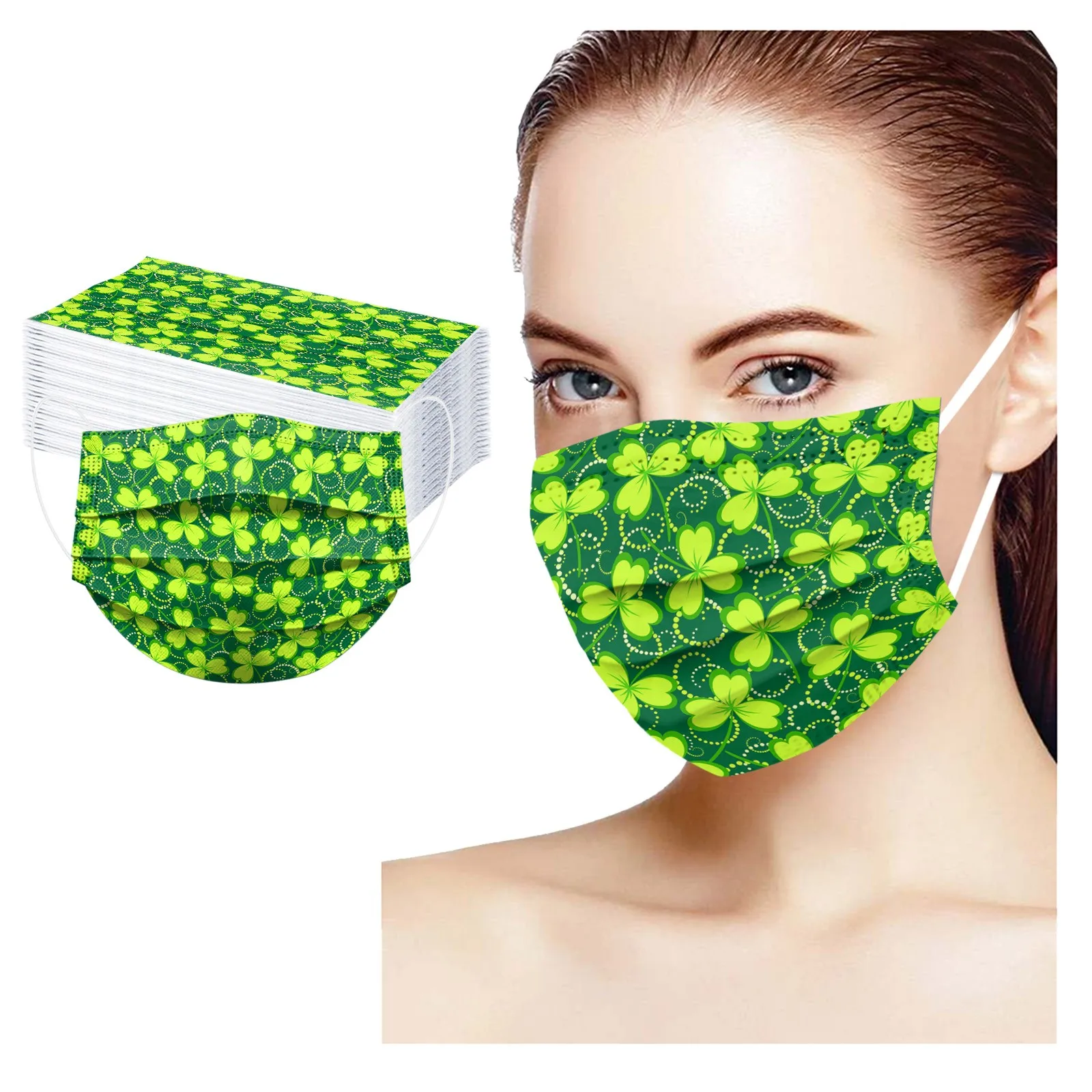 

50PCS Adult Mask St. Patrick' Day Disposable Face Mask 3 Ply Earloop Anti-PM2.5 Dustproof Windproof Facemask Outdoor Face Cover