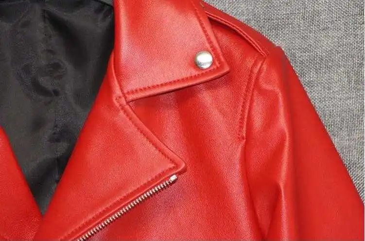 

2021 Nieuwe Vrouwen Zwart Rood Lederen Jassen Vrouwelijke Merk Schapenvacht Maat Kraag Mode Bovenkleding Plus Size Jas XS-4XL