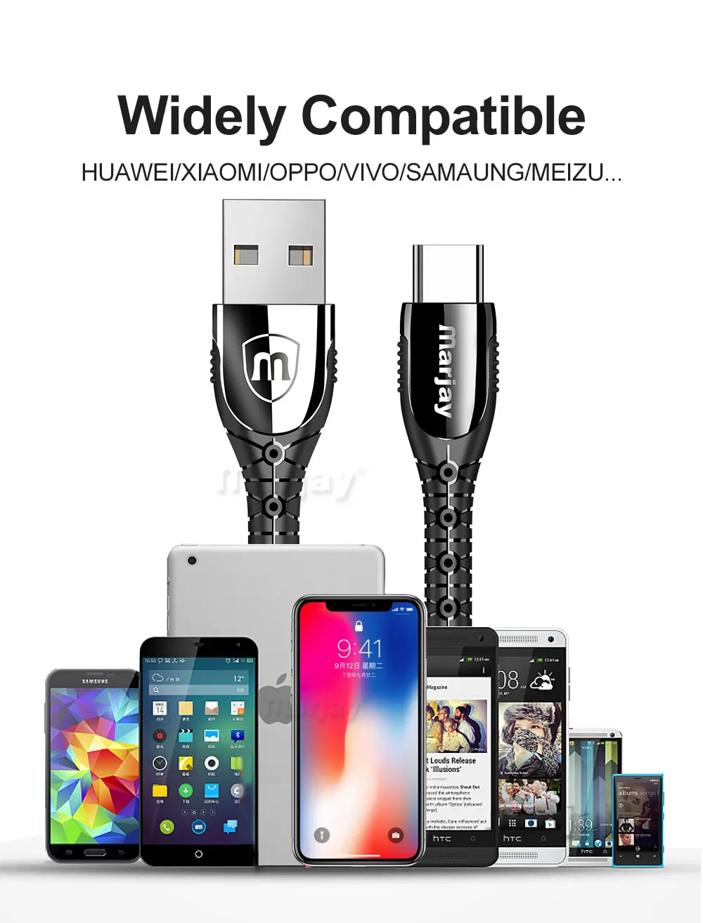 Кабель Marjay usb type-C для samsung S8 S9 S10 A50 A70 3A Быстрая зарядка USB C для Xiaomi Redmi Note 7 кабель type-C для мобильного телефона