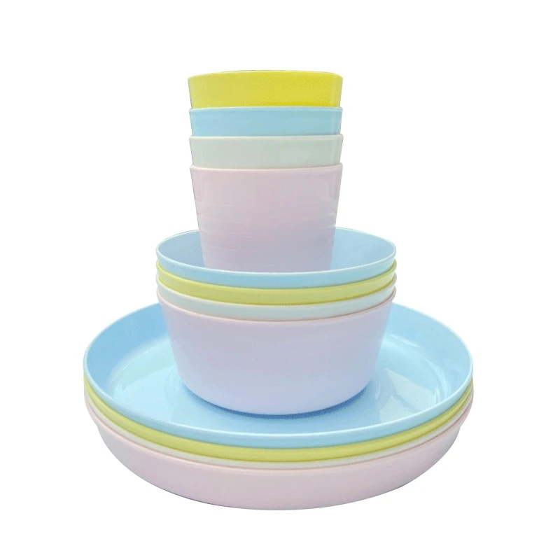 

12Pcs Plastic Dinnerware Set Reusable BPA Free Cups Bowls Plates For Toddlers Kids Children Boys Girls Picnic Party Supplies Set