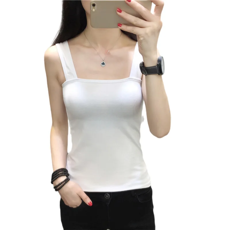 

2021 Summer New Women's Sling Casual Top Korean Style Slimming Vest Pure Color All-Matching Tank Top Women Plus Size Lace Camis