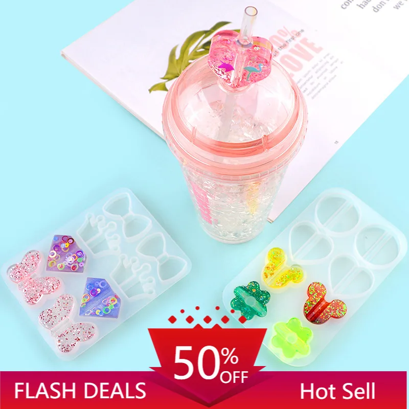 

2021The New DIY Crystal Epoxy Resin Mold Cup Straw Accessories Mold Straw Silicone Mold Snap Accessories Jewelry Molds