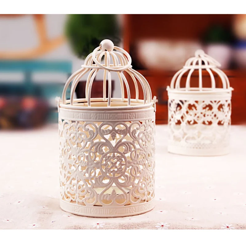 White Metal Hollow Pattern Candlestick Art Lantern Bird Cage Decoration Morocco Hanging Lanterns Home Accessories | Дом и сад