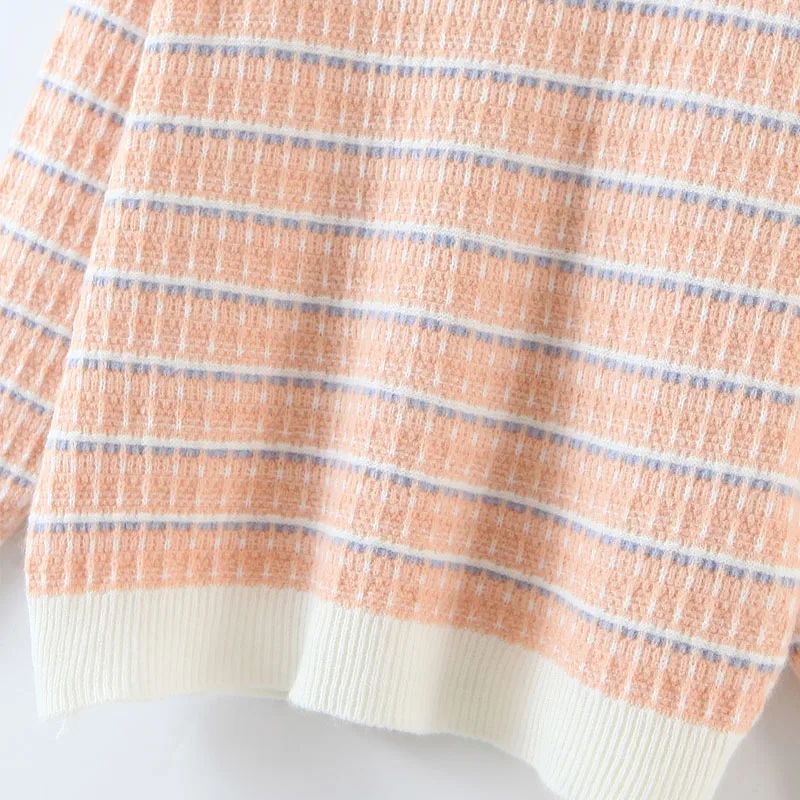

Fashion Lazy Winter Long Sleeve Round Neck Loose Stripes Women's Pullover Sweater Coat Vintage Multicolor Sweet Chic Tops Female