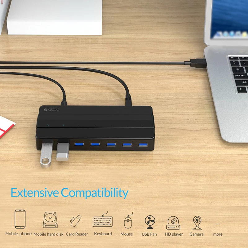 ORICO концентратор USB 3 0 7 портов с 12 В адаптер питания OTG разветвитель для ноутбуков