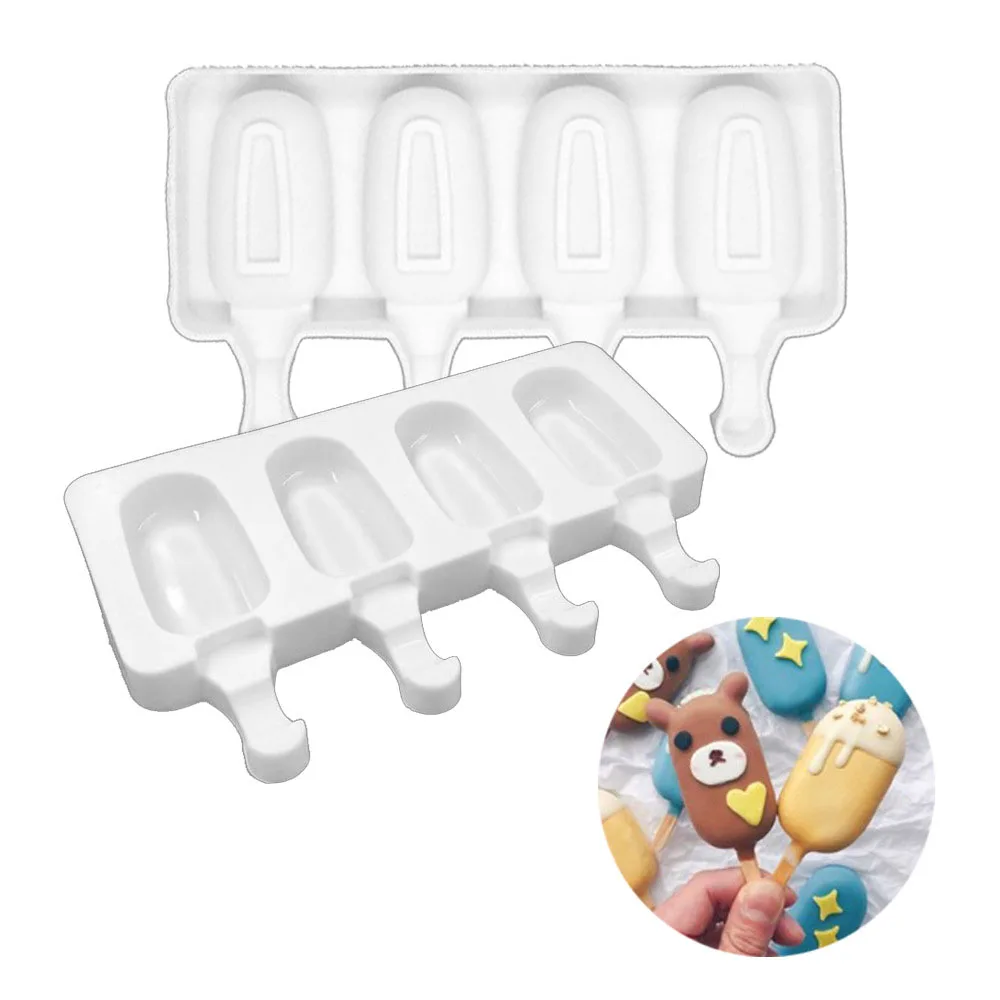 

4 Cell Silicone Frozen Ice Cream Mold Juice Popsicle Maker Children Pop Mould Lolly Tray Kitchen Accessories