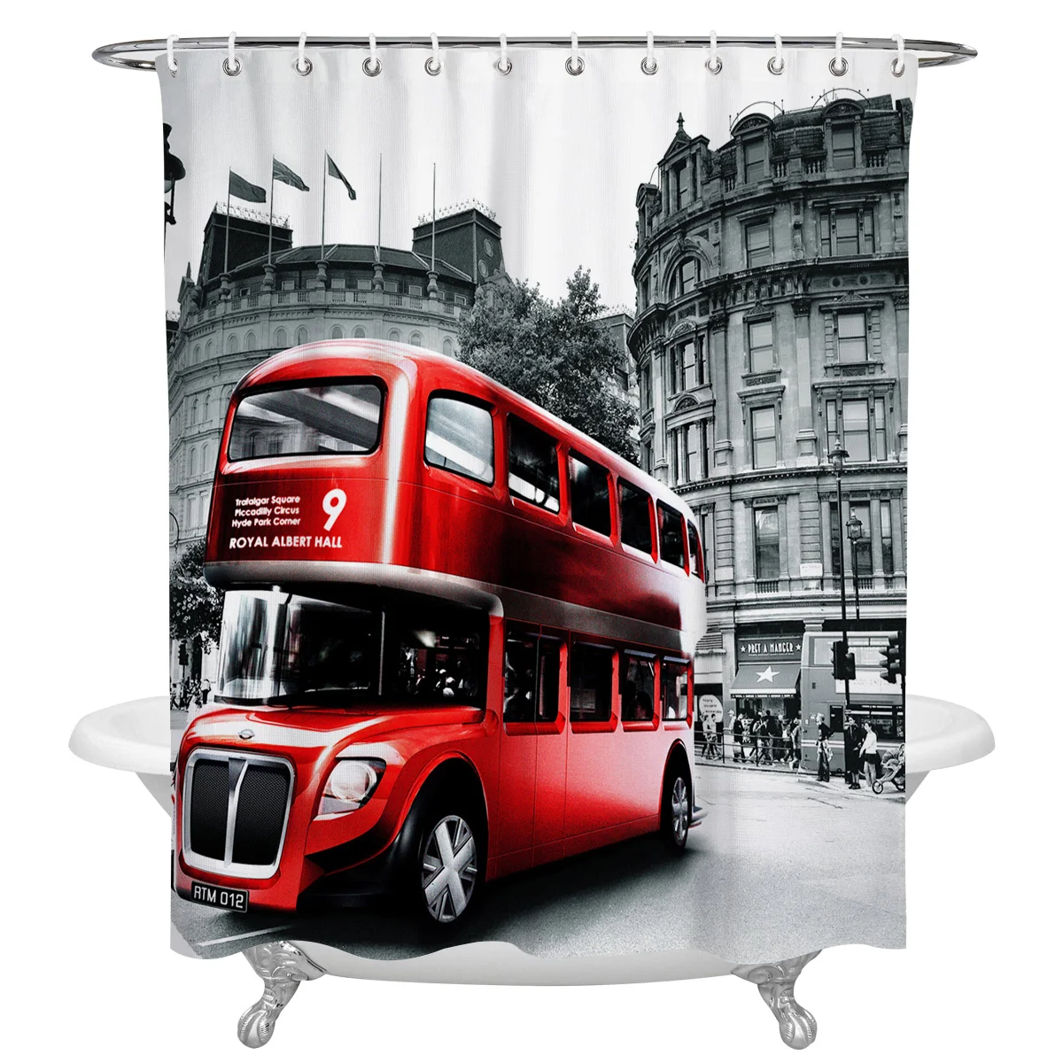 

Водонепроницаемая душевая занавеска Red Bus London Street с крючками