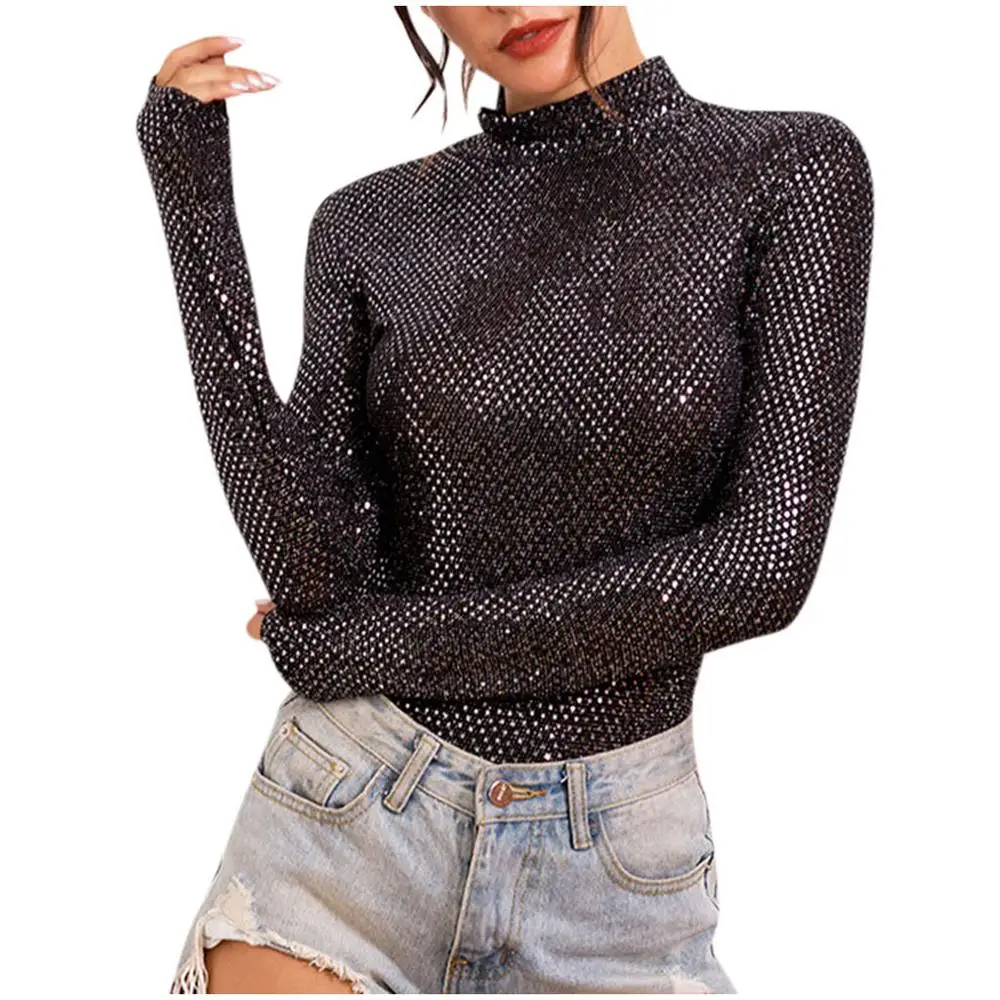 Женский зимний комбинезон с блестками круглый вырез длинный рукав Облегающий