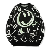 winter smiley face vintage sweaters men pullover mens o neck korean fashions full printed sweater women casual harajuku clothes