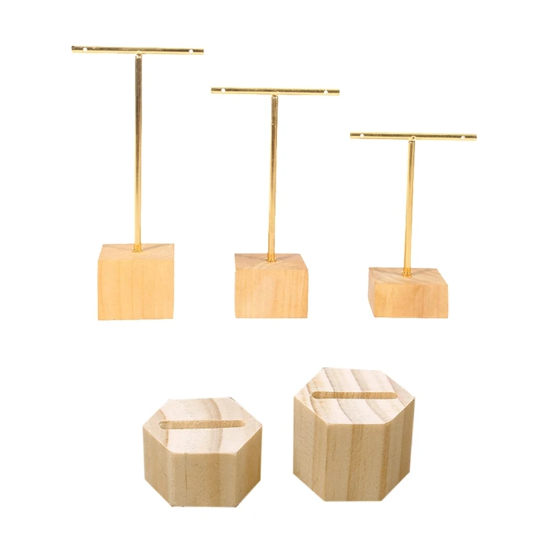 

1 пара деревянных колец стенд для демонстрации парные кольца держатель кольцо кронштейн B & 3 шт. модные ювелирные изделия T-Bar стенд для демон...