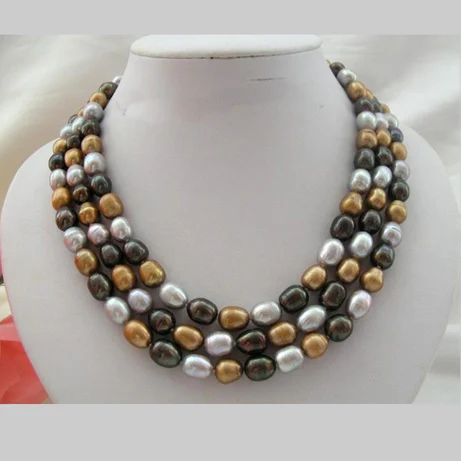 

Ожерелье из натурального пресноводного жемчуга, 13 мм, 3 ряда