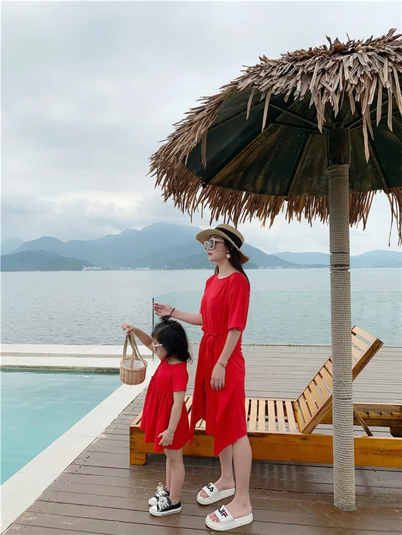 Платье для родителей и детей летняя юбка мамы дочки футболка с коротким рукавом