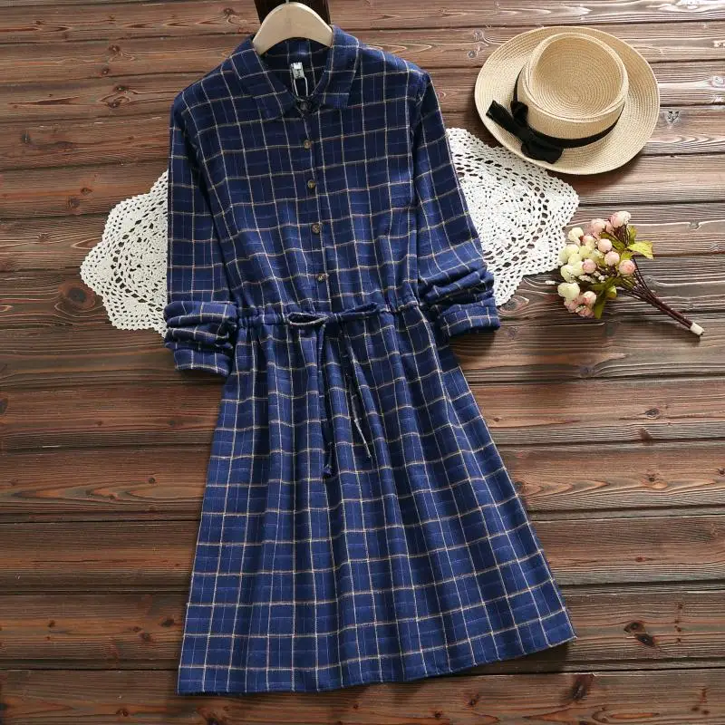 Photo Color Mori Girl Spring Autumn Women Dresses Stand Collar Elbise Long Sleeve Vintage Dress Polka Dot Printed Femininos Vestidos - Цвет: Photo Color