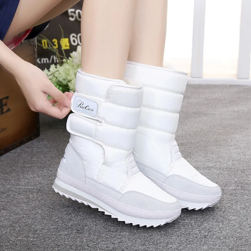 

Women Shoes 2021 Hook & Loop Mid-calf Women Winter Boots Round Toe Solid Warm Plush Shoes Woman Zapatos De Mujer Snow Boots