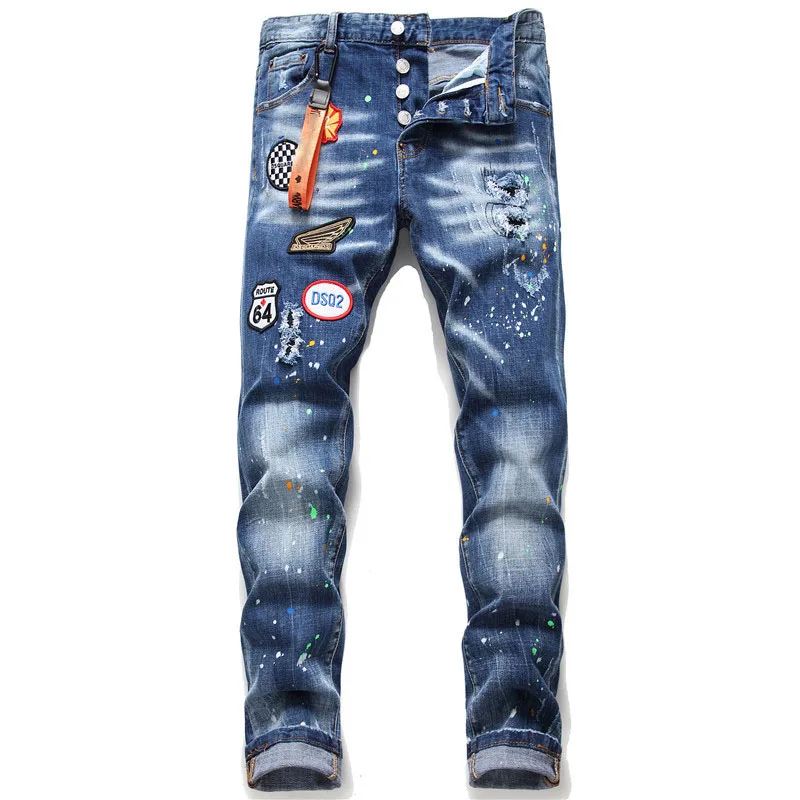 

Discounted Products Fashion Brand Italy Mens Jeans Pants Men Slim Jeans Denim Trousers Button Blue Hole Pencil Pants Jeans