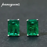 pansysen vintage solid 925 sterling silver emerald gemstone stud earrings for women anniversary party gift christmas earrings