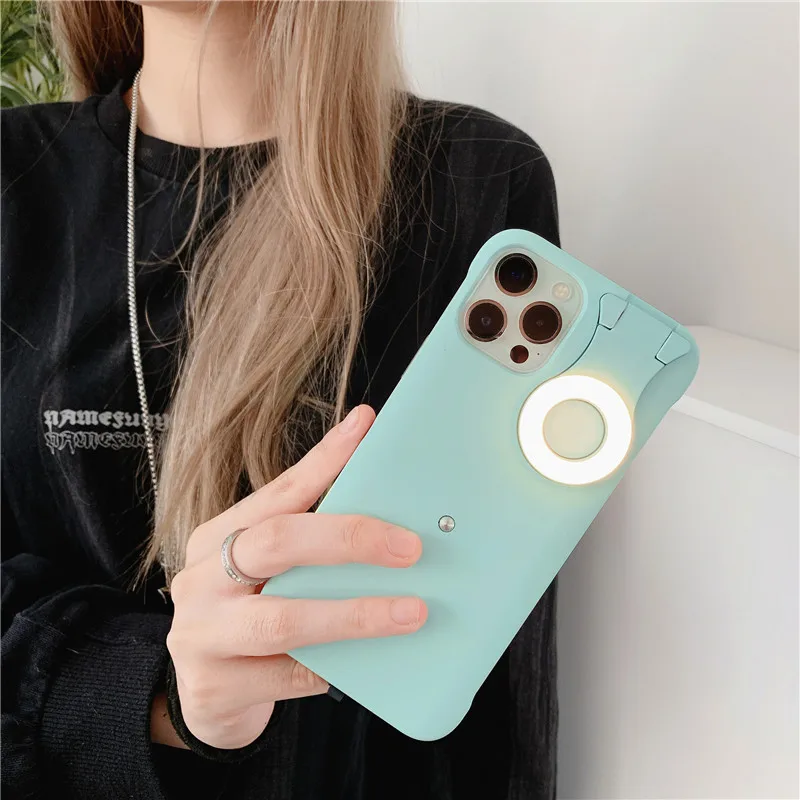 

Ring flashing light mobile phone case for iphoen 12 pro Selfie artifact Two colors Konw more blue and Pearl white