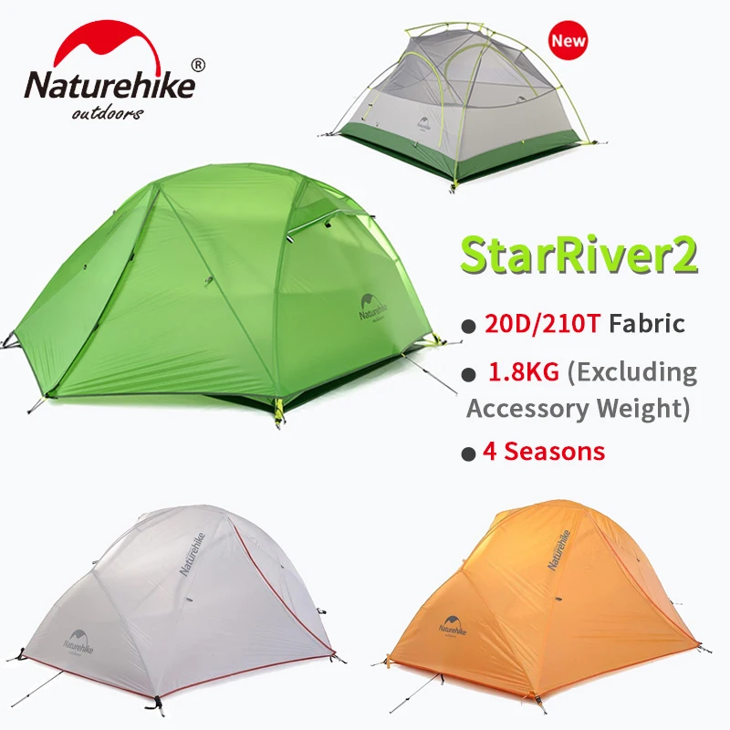 Naturehike-tienda de campaña Star River 2 para 2 personas, 4 estaciones, 1,8 kg, doble capa, resistente a la lluvia