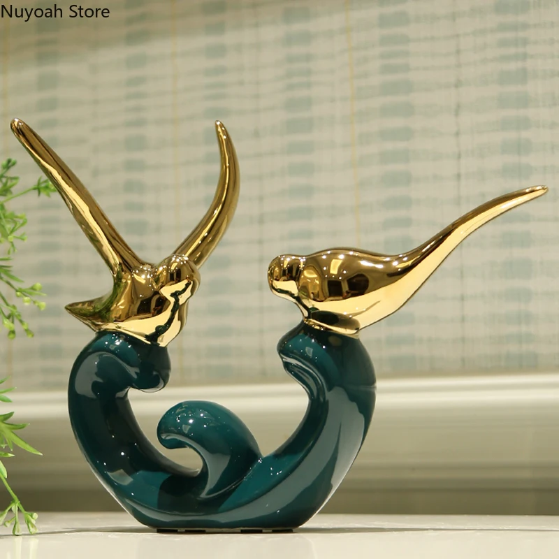 

Светильник лые роскошные украшения в европейском стиле в виде золотых птиц, для гостиной, керамические украшения в виде животных, современные аксессуары для украшения дома