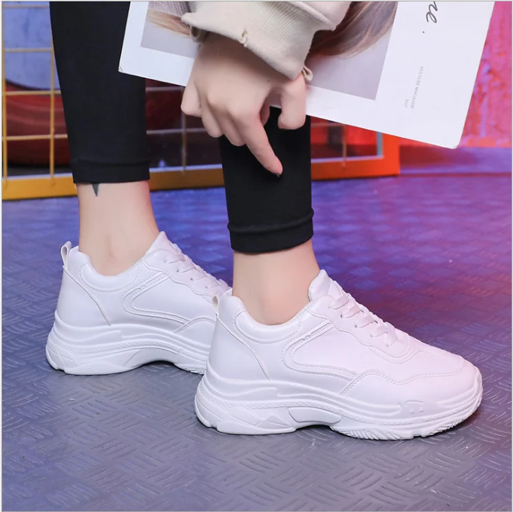 2020 New Spring Fashion Women Casual Shoes Leather Platform Sneakers Ladies White Trainers | Обувь