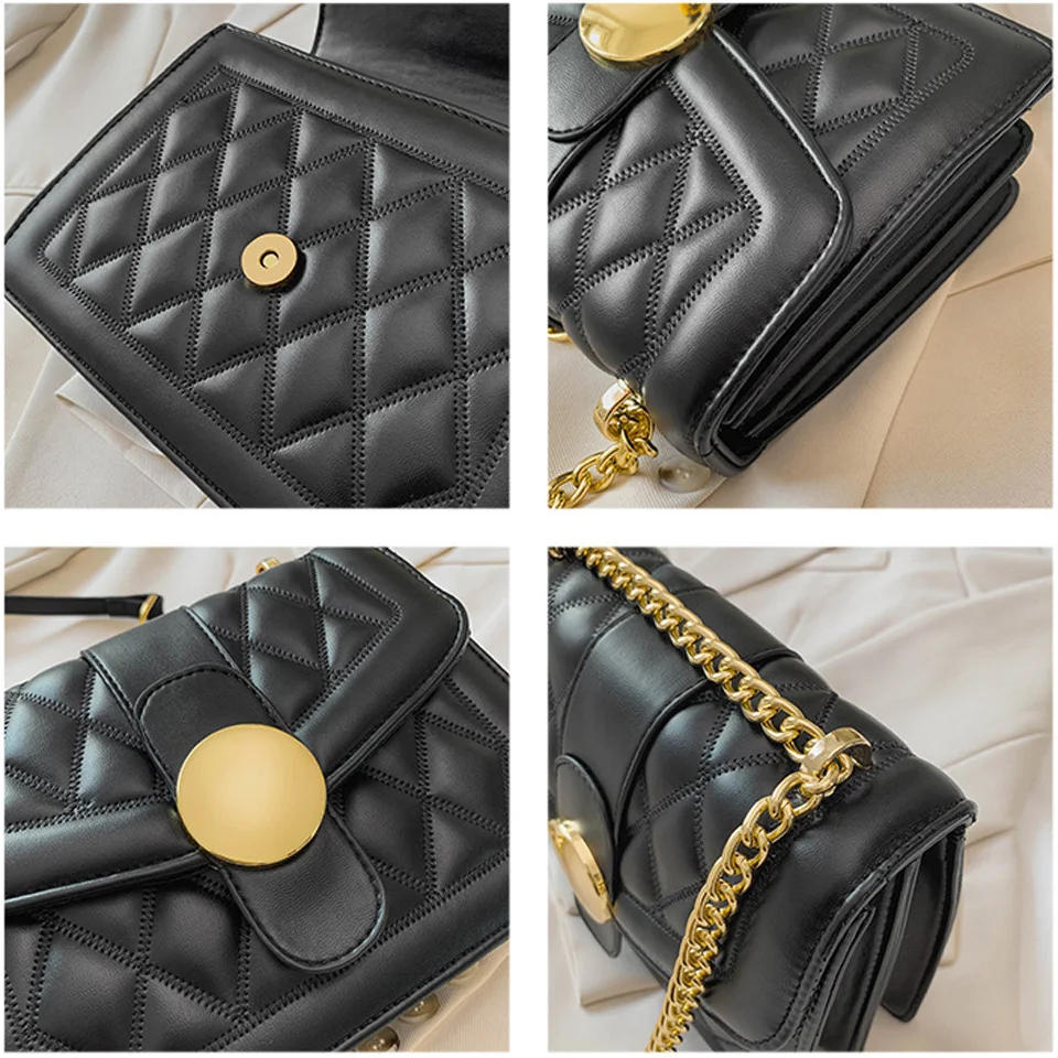 

Black Simple Crossbody Bags for Women 2021 Mini Small Flap Handbags Purse Fashion Designer Luxury Chain PU Leather Messenger Bag