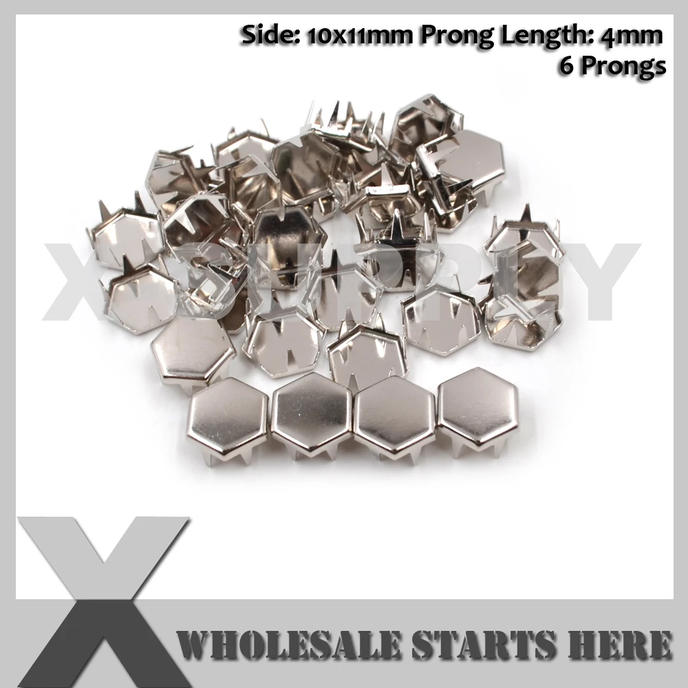 10x11mm Flat Hexagon Prong Studs With 6 Prongs for Leather Jacket,Belt,Shoe,DIY Dog Collars