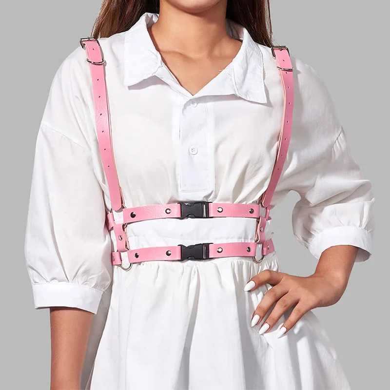 Gothic Fashion Corset Pu Leather Pink Belt For Women Slim Body Suspender Waist Strap Female Girl Decorative Girdle