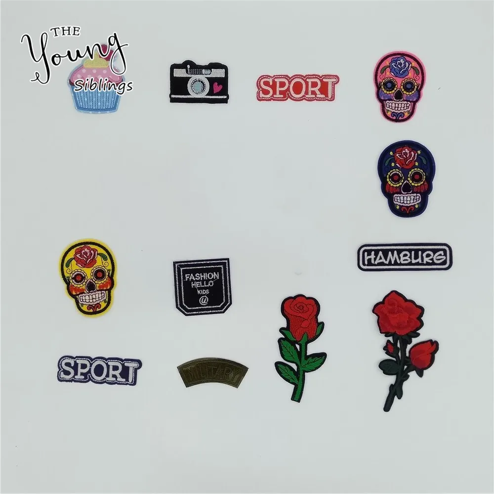 Разные стили смешанные значки с рисунком черепа железные вышитые термоклейкие