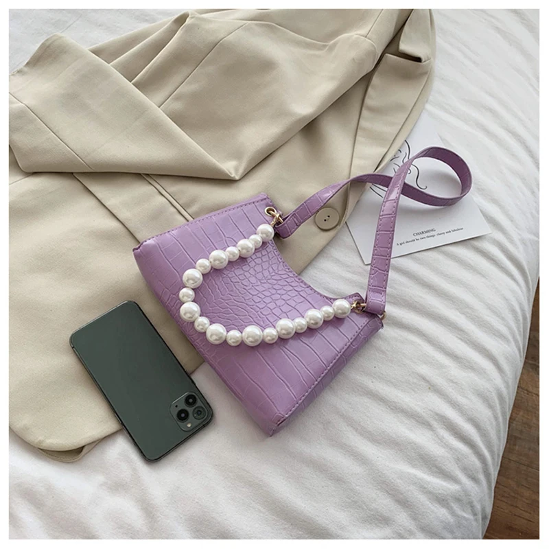 Сумочка-Багет с жемчугом для женщин зеленая сумка 2020 роскошная подмышек кожаные