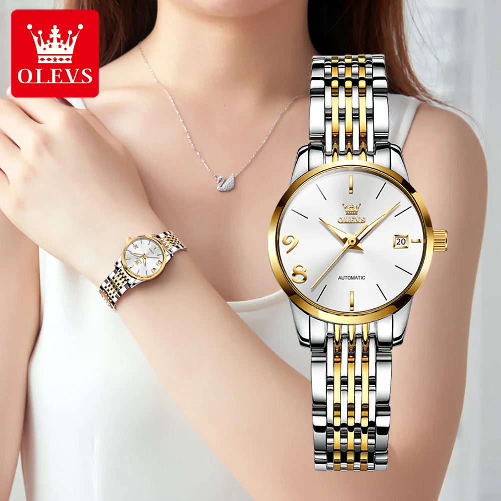 Enlarge OLEVS Women's Watch Automatic Mechanical Wristwatch Ladies Fashion Casual Brand Ceramic Watchband With Calendar Female Clock