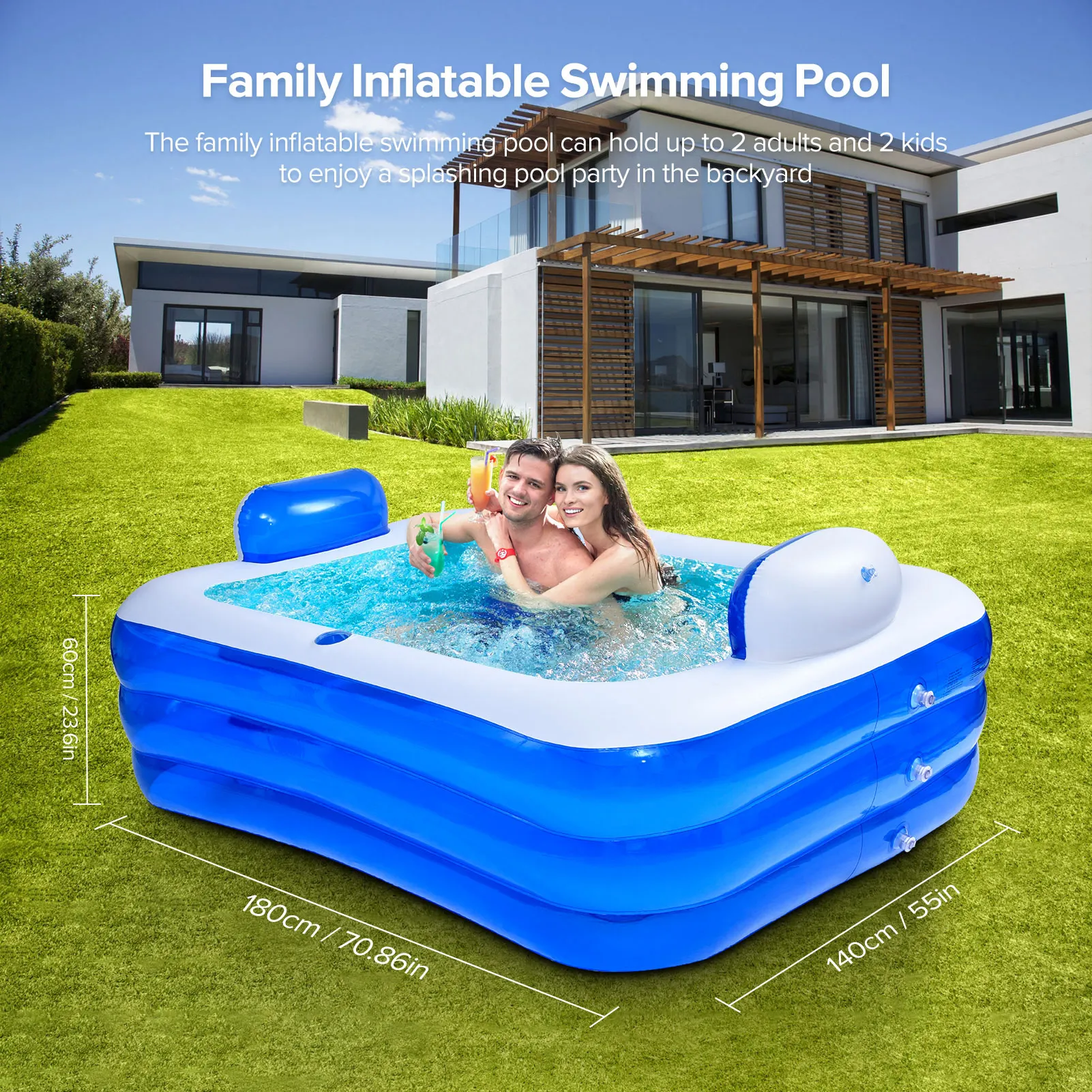 

Inflatable Double Bathtub 3 Layers Thickened PVC Swimming Pool Available In All Seasons Wear-resistant Non-toxic Material