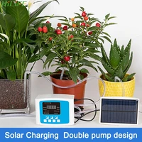 double pump garden self watering kit water timer drip irrigation system automatic watering device usb charging solar energy
