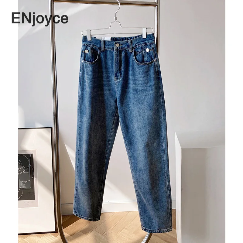 

Women Vintage Blue Radish Tapered Jeans Simple High Waisted Trousers Streetwear Casual Loose Denim Pants Spring Summer 2021