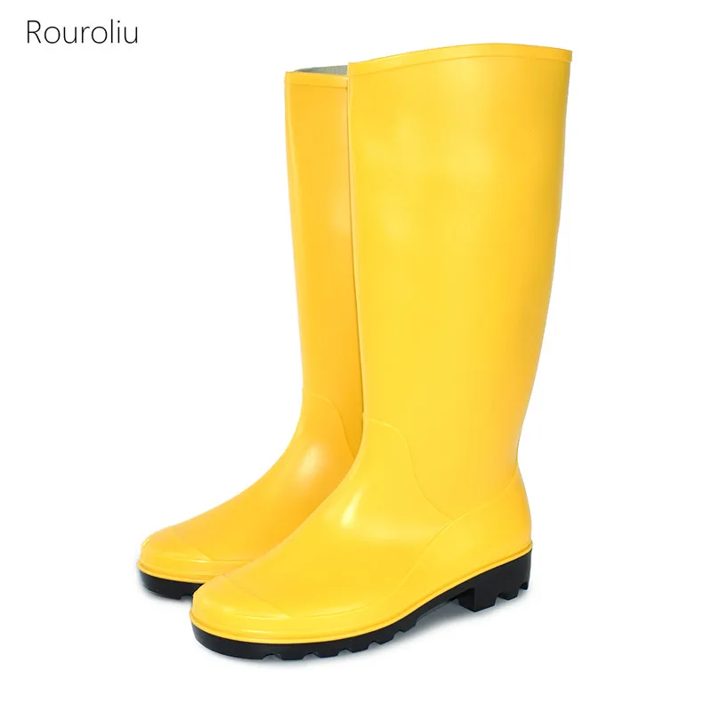 

Men Winter Non-slip Safety Work Water Boots Solid Color Knee-High Rain Boots Platform Waterproof Kitchen Shoes Rainboots