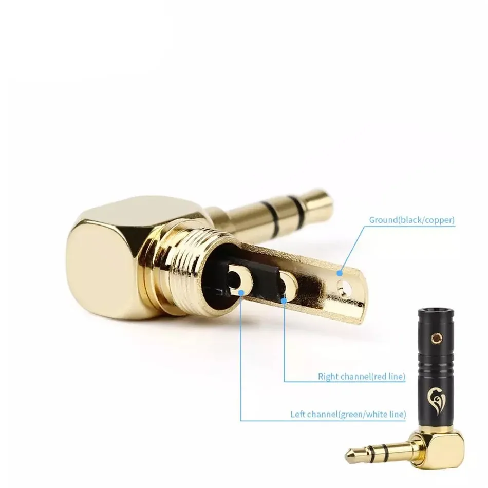 1pc Jack 3.5mm Right Angle Earphone Plug 3 Poles Gold Plated Wire Connector for 4mm Headphone Cable DIY 25mmx30.2mm Black Silver |