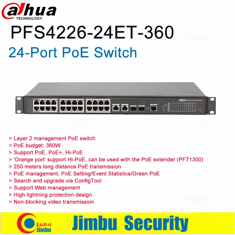 Dahua POE Switch 26-Port PFS4226-24ET-360 GIgabit Network Switches With SFP For IP Camera/Wireless AP/Video Surveillance