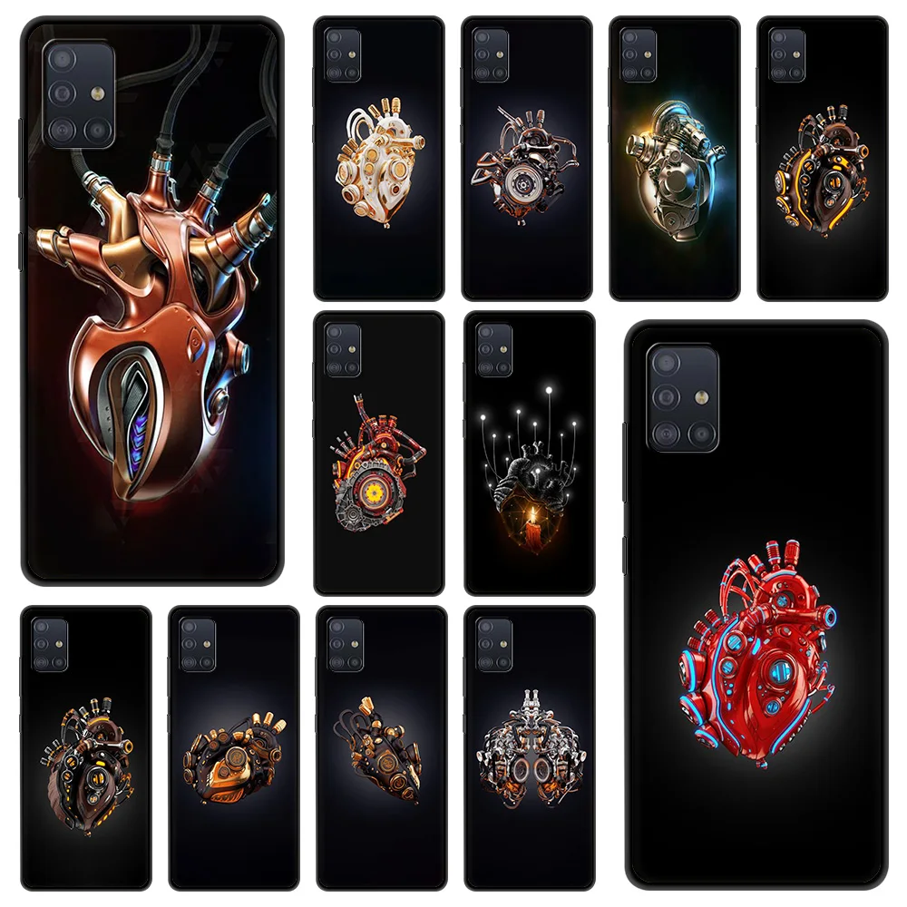 

Mechanical Heart Shockproof Case For Samsung A51 A71 A21S Bag Fundas Soft Black Cover For Samusng A01 A11 A31 A41 M31 Shell TPU