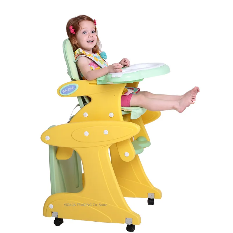 Multifunctional 4-in-1 Chair+Table+Rocking Base+Desk, Convertible Booster Seat with 5-Point Harness, 4-Wheeled Baby High Chair