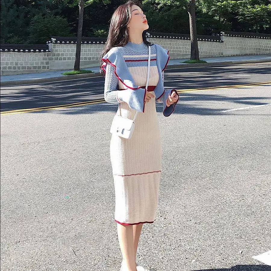 Трикотажные платья Элегантное платье для девушки зауженный модный смокинг