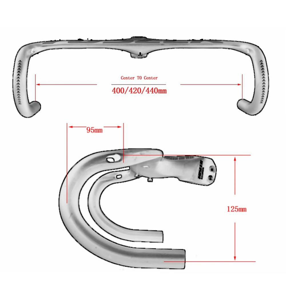

TOSEEK Full UD Carbon Road Bike Bent Bar Handle Bar Bicycle Integrated Handlebar Stem 400/420/440mm Red Logo 325g