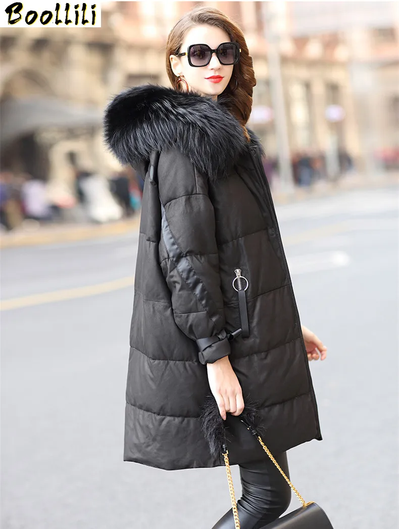 

Sheepskin Boollili Real Coat Female Raccoon Fur Collar Down Jackets Winter Jacket Women Genuine Leather Jacket Chaqueta Mujer
