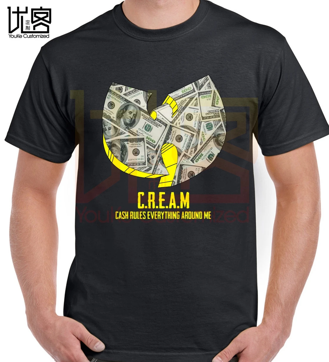 Мужская и женская футболка с принтом Wu Tang Clan кремовый доллар Билл 100% хлопок топы
