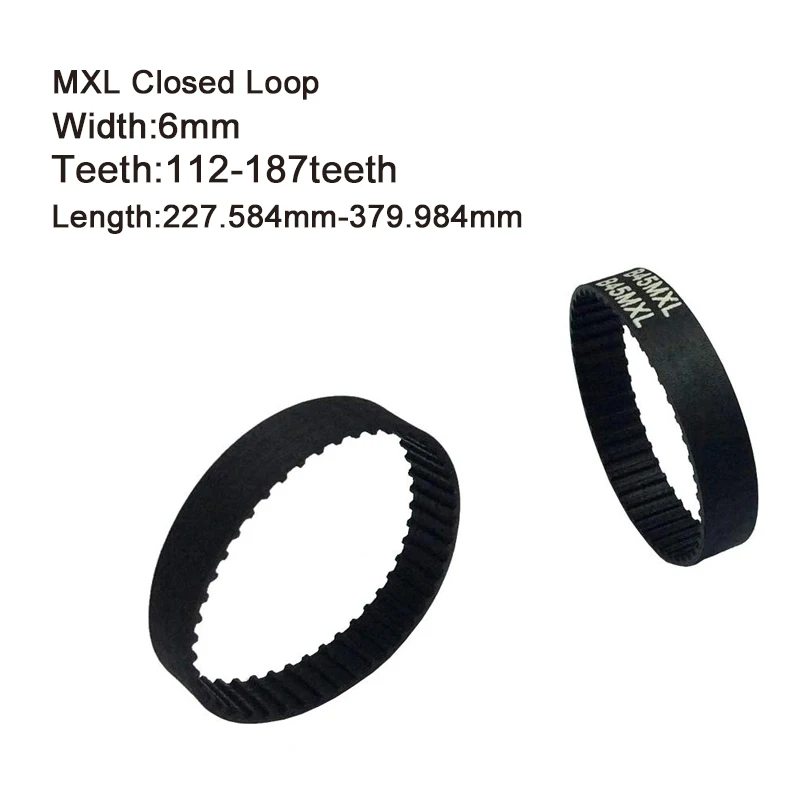 

Arc HTD MXL Timing belt Pitch Length 227.584-379.984mm Width 6mm Teeth 112-187 Rubbe Closed Loop Synchronous for 3D Printer